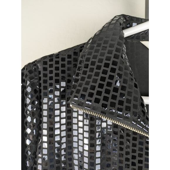 Vintage Misook black full zip knit packet shiny square paillettes - Picture 4 of 5